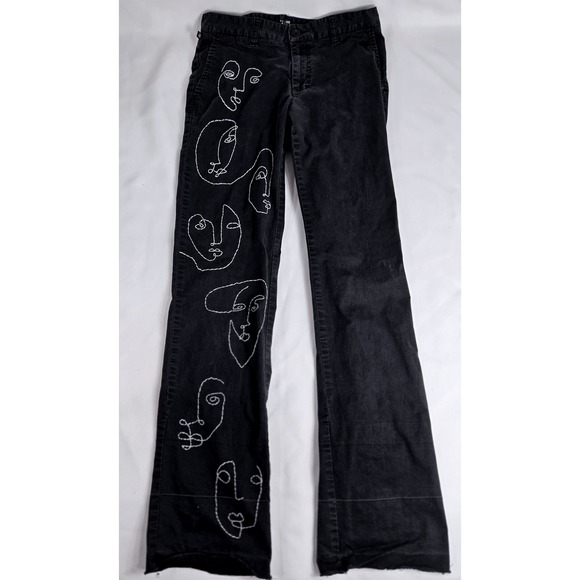 Polo Ralph Lauren Black Pants Faces Embroidery Design Cotton Blend 26x30 Bootcut - Picture 1 of 11